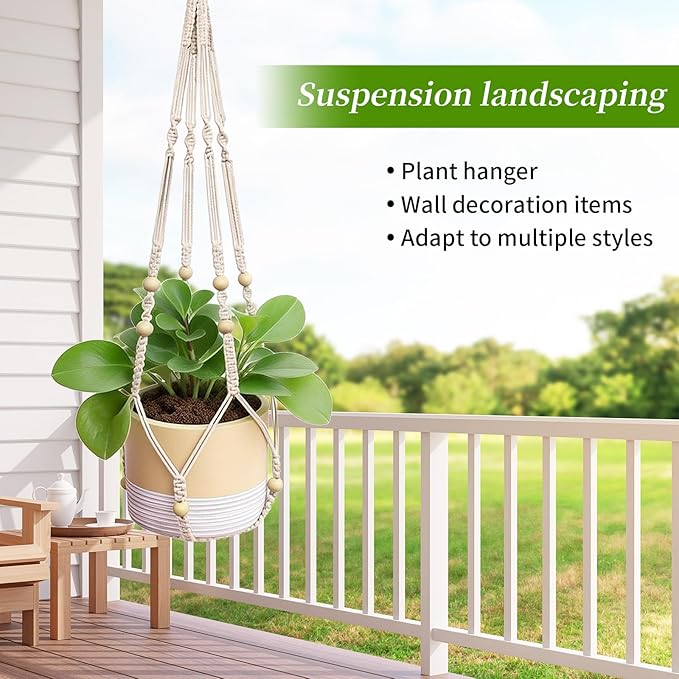Bohemian-Style Macrame Plant Hanger Fits pots Sized from 4 to 15 inches in Diameter, Ideal for Hanging planters for Indoor Plants. Hanging Plant Holders is a Perfect Choice.(POTS NOT Included)