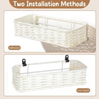 Hanging Wall Basket, Adhesive Wall-Mounted Organizer for Storage, Plastic Wicker Woven Storage Shelves for Kitchen, Bedroom, Bathroom, Livingroom, 2-Pack, Off White Color