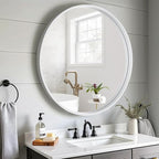 WallBeyond Round Wood Mirror 28 inch Circle Wall Mirror for Bathroom Round Wall Mirror for Wall Decor, Vanity, Entryway Living Room (White)