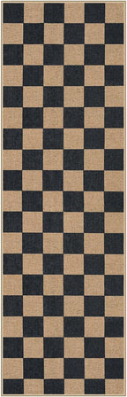 Lahome Colette Checkered Easy Jute Runner Rug, 2x8 Kitchen Rug Non Slip Washable Outdoor Runner for Entryway Indoor, Checkerboard Black Indoor Outdoor Carpet for Hallway 8ft Entry