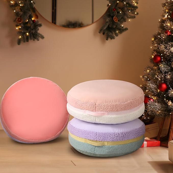 Macaron Bean Bag Chair for Kids and Teens, Medium Bean Bag Sofa with Memory Foam Filling, 27.5"×27.5"×13.5", Purple and Red