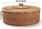 Rattan Basket With Lid, Lidded Wicker Storage Basket for Organizing, Woven Box, Rattan Storage Bin for Shlef or Table, Natural