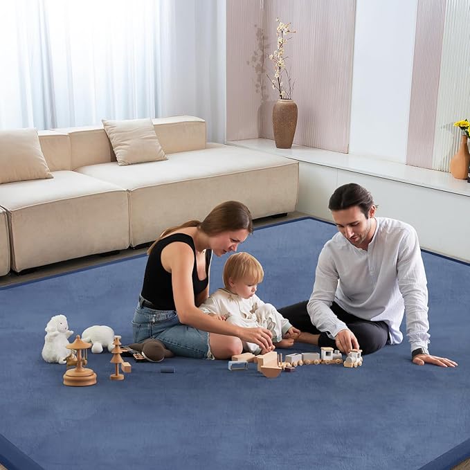 Baby Play Mat for Floor Nursery Rug Muscle Mat Area Rug Playroom Rug 79"x158" Playpen Mat Memory Foam 1.3" Thick Crawling Mat for Babies,Toddlers, Infants, Kids,Sapphire Blue