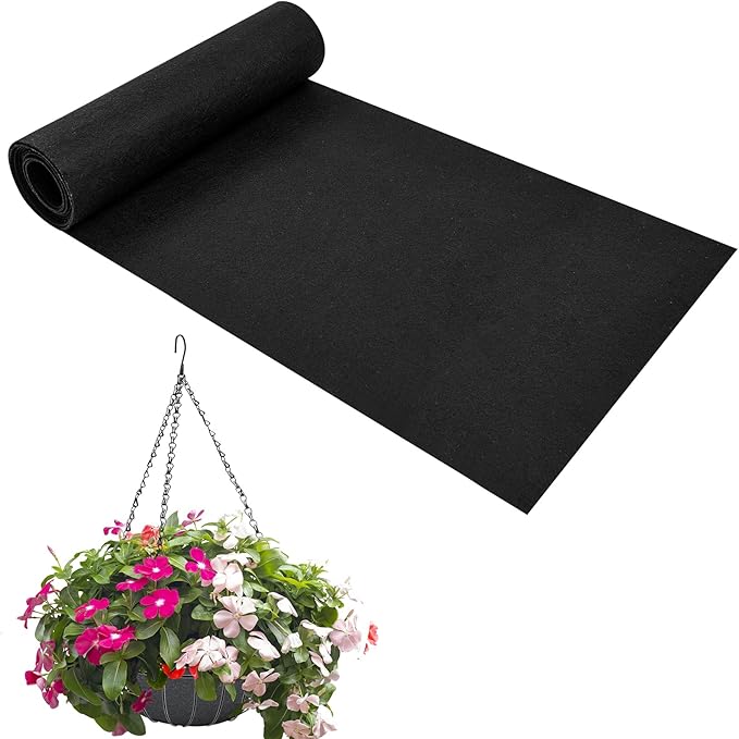 12x160 Inch Fabric Planter Liner Non Woven Plant Felt Roll Black Coco Alternative Coconut Basket Replacement Easy to Cut for Hanging Flower Basket Window Box