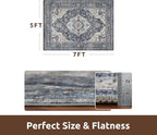 AMOAMI-Area Rug 5X7 Rugs for Living Room-Vintage Soft Blue Rugs for Bedroom-Non Slip Carpet-Machine Washable Rug for Dining Room Living Room Bedroom Office Under Table