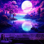 Atrippy Blacklight Pink Tapestry for Bedroom, UV Reactive Mountain Nature Tree Room Decor Wall Tapestries, Moon Landscape Forest Backdrop for Living Room Dorm Office 40" X 60"