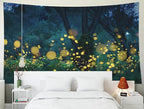 EMMTEEY Night Tapestry Lampyridae Night Trees Lightning Bugs Fireflies Farmhouse Tapestry 60X50 Tapestry Present for Friends Families