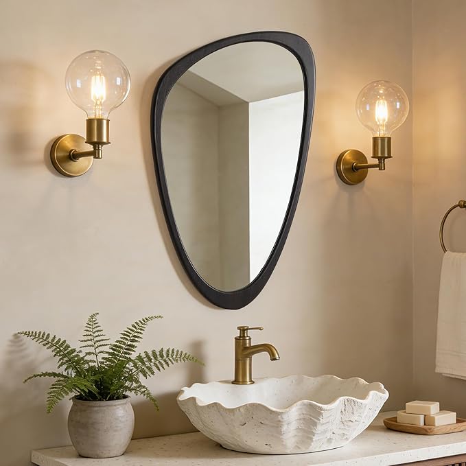 WallBeyond Asymmetrical Mirror, Irregular Wall Mirror, Wall Mirrors Decorative for Bedroom Living Room Entryway Hall, Wood Mirror for mid Century Modern Decor 30" H x 19" W, Black