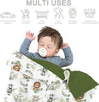 Cute Jungle Safari Animals Green Leaves Baby Blankets for Girl Boy Lion Giraffe Elephant Zebra Soft Mink Dotted Backing Double Layer Swaddle Blanket Bed Throw for Newborn Infant Toddler Nursery 30x40