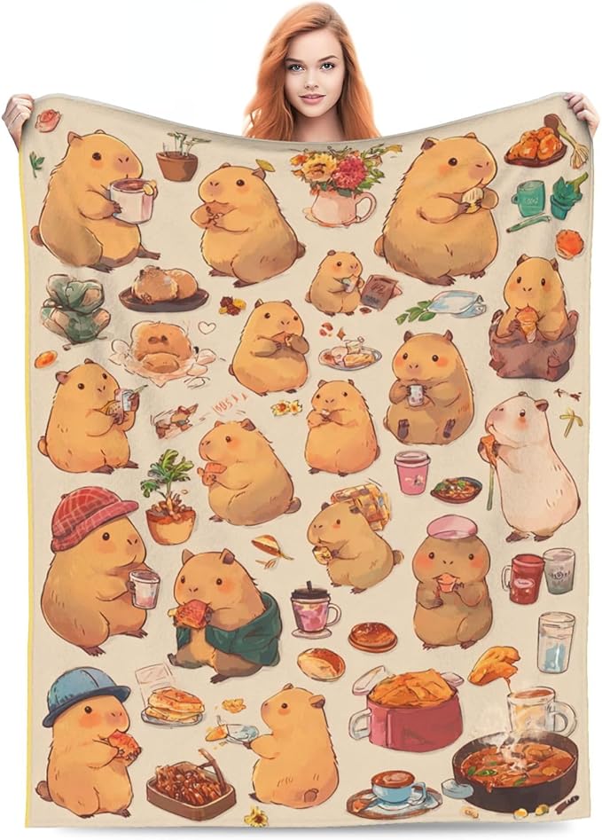 Capybaras Throw Blanket Soft Flannel Blanket 60"x50" in Bed Blanket Home Decor for Room Sofa Couch All Season