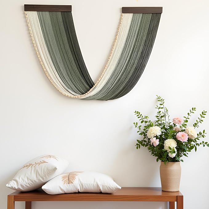 guzhiou Large Macrame Wall Hanging, Boho Wall Tapestry Decor, Fiber Wall Art Background Decor for Living Room Bedroom - Modern Craftsmanship Headboard(Green)