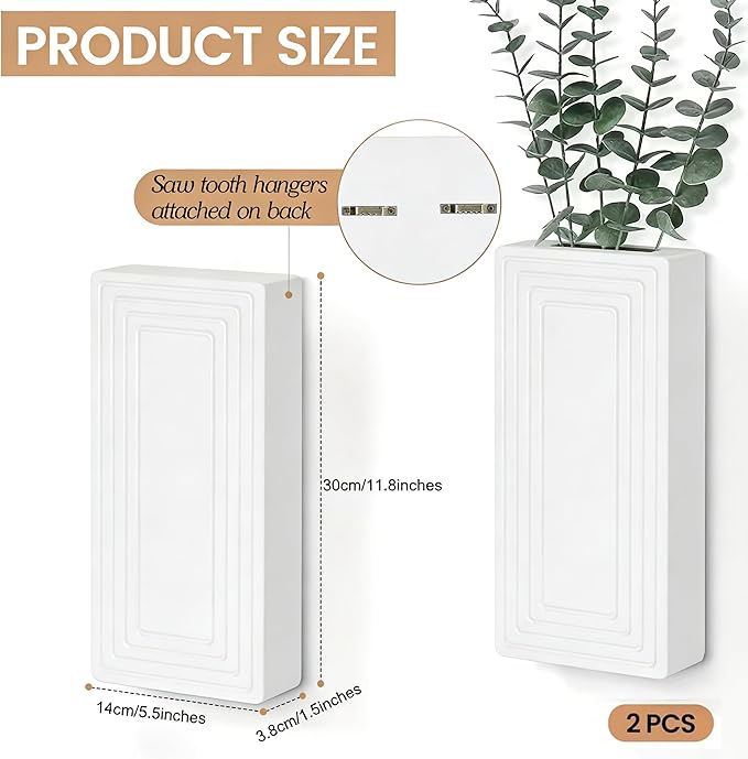 Wooden Wall Planter Vase Set of 2,2 Pack Hanging Planter for Indoor Fake Plants Modern Boho Farmhouse Wall Art Decor for Home Indoor Kitchen Modern Farmhouse Bathroom Living Room Dining Room