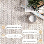 100% Jute Area Rug 5x8 Feet- Braided Design Hand Woven Off-White Natural Fibers Carpet - Home Decor for Living Room Hallways (5' x 8', Off-White)