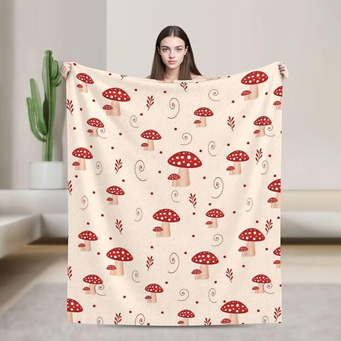 Mushroom Throw Blanket, Mushrooms Blankets, 320GSM Fluffy Cozy Soft Warm Plush Lightweight Decorative Blanket Gifts for Women Men Girls Boys Kids Baby (Mushrooms 2, 50"x40")