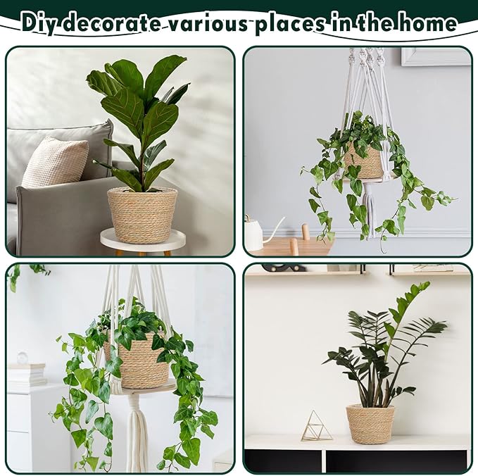 Mumufy 6 Pcs Seagrass Planter Basket Flower Pots Cover Plant Baskets Hand Woven Plant Basket Storage Containers with Plastic Liners for Indoor Outdoor Flower Pots Decoration 10, 7, 8.3 Inch(Classic)