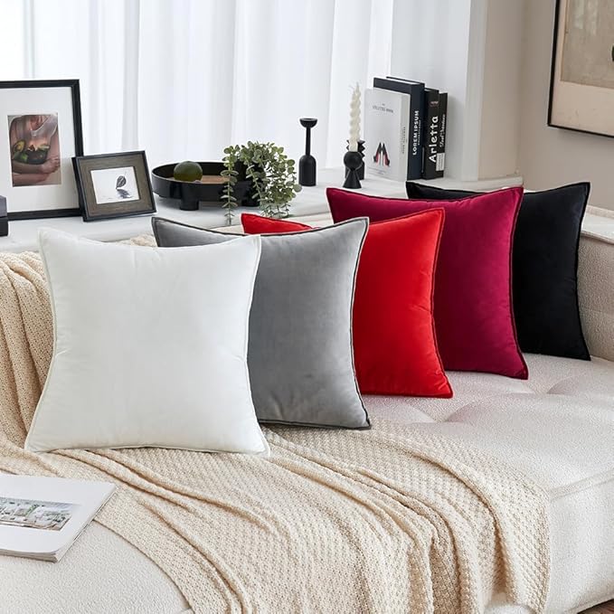 MIULEE Bright Red Velvet Throw Pillow Covers 18x18 Soft Decorative Solid Square Cushion Cases Pack of 2 Modern Luxury Home Decor for Couch, Sofa, Bedroom