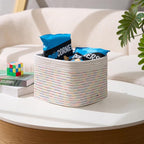 Small Organizing Baskets for Cubes Shelf, 9.7x9.7x7.1 Inch Rope Woven Storage Bins for Nursery Shelves Storage, Cute Toy Basket, Square 3 Packs Off White Rainbow
