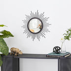 Sunburst Wall mirror Black Small Spoked Wall Decor Mirror Bohemian Home Round Modern Metal Wall Art Mirror for Living room Hallway Bedroom Bathroom Balcony Farmhouse Entrance 12"