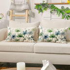 AVOIN colorlife Poppy Flowers Chinoiserie Throw Pillow Covers, 12 x 20 Inch Blue Sage Green Seasonal Leaves Cushion Case Decoration for Sofa Couch Set of 2