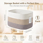 Cotton Rope Storage Basket, 15x10x9 Inches, Woven Basket for Shelves, Clothes, Towels, Books, and Laundry, White Brown (1 Pack)