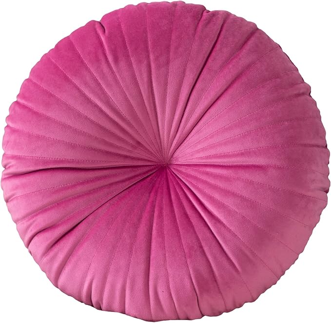 HLOVME Round Pillow Cushion for Couch Velvet Decorative Small Throw Pillow Solid Color for Living Room Bed Floor 15.7”, Hot Pink