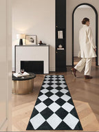 Beeiva Checkered Print Black Bathroom Runner Rug 2x6, Washable Ultra Thin Non Slip Laundry Room Rug Moroccan Stain Resistant Kitchen Runner, Modern Trellis Carpet for Hallway Bedroom Entryway Decor