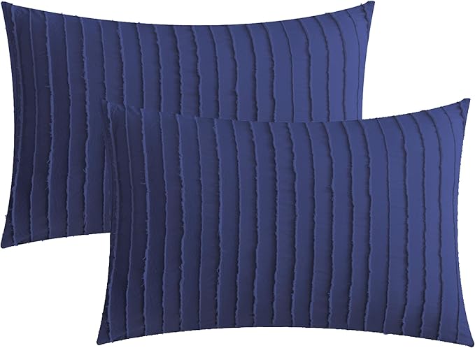JELLYMONI Pillowcases Standard Size Navy Blue 2 Pack Boho Striped Bed Pillow Covers 20x26in Polyester Envelope Pillow Shams Tufted Bohemian Textured (Pillows are not Included)