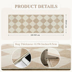 Beeiva Checkered Print Carpet Runners for Hallway 6ft, Beige Ultra Thin Washable Kitchen Runner Rug Non Slip, Moroccan Plaid Checkerboard Decor Faux Wool 2x6 Rug for Bedroom Bathroom Entryway