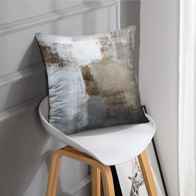 Britimes Throw Pillow Covers Modern Home Art Decor, 16 x 16 Inches Set of 2 Abstract Oil Painting Pillowcases for Bedroom, Living Room, Cushion Couch Sofa, Beige Home Grey Brown