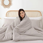ROSGONIA Comforter Full Size for Girls Boys Teens Linen Grey, 3pcs (1 Gray Comforter & 2 Pillowcases) Lightweight Dorm Bedding Full Size