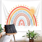 Rainbow Decor Tapestry, Bohemian Colorful Rainbow Tapestry Wall Hanging for Classroom Kids Girls Bedroom Aesthetic, Retro Bohemian Pastel Tapestries Poster Blanket College Dorm Home Decor 60X40Inches