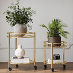 2 Tier Rolling Plant Stand with Wheels, Mid Century Modern Metal Stand for Planters, 2 Sizes 9 Inch & 11 Inch, Indoor Outdoor Movable Flower Pot Holder for Decor Home Garden Patio Load Bearing 165 LB 2 Pack Gold