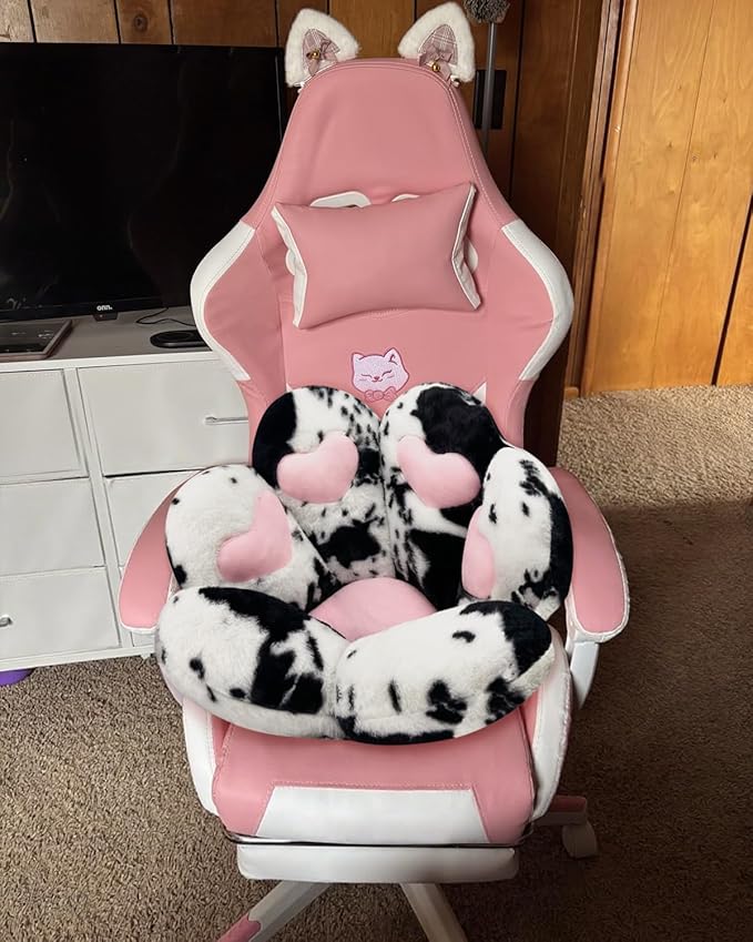 MOONBEEKI Cat Paw Cushion Chair Comfy Kawaii Plush Seat Cushions Shape Lazy Pillow for Gamer Chair 28"x 24" Cozy Floor Cute Seat Kawaii for Girl Gift, Dining Room Bedroom Decorate (Milk Cow)