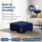 Tiita Suqre Stuffed Pouf Ottoman, Stripe Poufs 21×21×10 inch with Foam Chunk Filling, Floor Bean Bag Floor Chair Storage for Living Room Bedroom Home Decor, Navy Blue