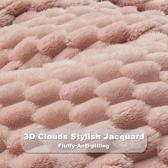 NEWCOSPLAY Super Soft Throw Blanket Pink Premium Silky Flannel Fleece 3D Clouds Stylish Jacquard Lightweight Bed Blanket All Season Use 350GSM (Pink, Throw(50"x60"))