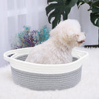 ABenkle Small Basket with Handles, Boho Decorative Rope Woven Dog Cat Toy Storage Bin Shelf Storage Organizer, Easter Christmas Gift Basket, 12"x8"x5", Grey