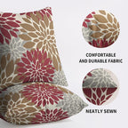 Brown Red Pillow Covers 24X24 Inch Set of 2, Dahlia Flower Spring Summer Floral Cream Decorative Throw Pillow Covers Outdoor Modern Farmhouse Cushion Case for Home Couch Sofa Bed Decor