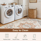 Lessymo 9×12 Area Rugs Washable for Living Room, Large Soft Indoor Rug Non-Slip for Bedroom Kitchen Dining Room Dorm Nursery, Vintage Boho Carpet Stain Resistant for Office Home Decor, Orange/White