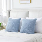 FUTEI Light Blue Throw Pillow Covers 24x24 Inch Set of 2,Furry Faux Fur Teddy Boucle Textured Cushion Covers,Soft Fluffy European Pillow Shams,Home Decor for Couch Bed Living Room Office Car