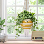 Hanging Ceramic Planter 5 Inch Cute Bee Plant Pots Indoor Outdoor Yellow Planter Flower Pot Succulent Plant Pot Ceramic Mid-Century