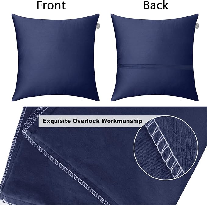 Thmyo 4-Pack 100% Cotton Comfortable Solid Decorative Throw Pillow Case Square Cushion Cover Pillowcase Sublimation Blank Pillow Covers Halloween DIY Throw Pillowcase(26x26inch/66x66cm,Dark Blue)