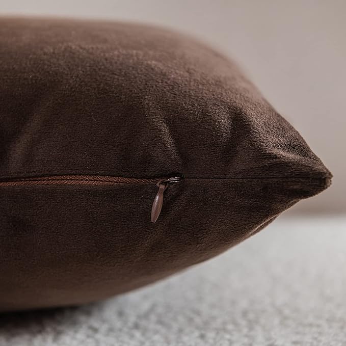 Throw Pillow Covers 20x20 Chocolate Brown: Pack of 2 Cozy Soft Velvet Square Modern Luxury Decorative Throw Pillow Cases for Sofa Couch Living Room Bed Home Decor