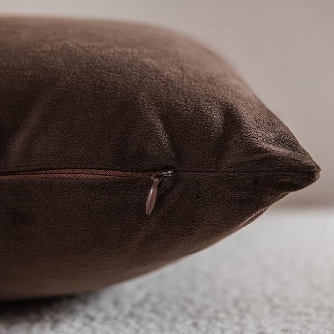 Throw Pillow Covers 22x22 Chocolate Brown: Pack of 2 Cozy Soft Velvet Square Modern Luxury Decorative Throw Pillow Cases for Sofa Couch Living Room Bed Home Decor