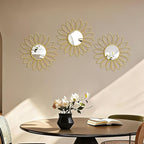 3 Pack Metal Mirrors for Wall Sunburst Wall Mirrors Home Décor Decorative Hanging Wall Art for Living Room Bedroom Entryway (Gold2, Flowers)