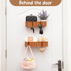 Hanging Wall Basket, Adhesive Wall-Mounted Organizer for Storage, 2-Pack Plastic Wicker Woven Storage Shelves for Kitchen Cabinets, Bathroom, Pantry, Brown Color
