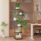 Plant Stand Indoor with Grow Light, 6-Tiered Tall Plant Stand Indoor, Metal Plant Shelf with Hanging Basket Hook and Adjustable Light, Ideal for Living Room, Garden, Patio, Black