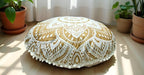Large Round seat Floor Cushion Chair Ottoman Cover Pouf Pillow Meditation Floor Cushions for Adults Seating pouffe Ottoman Throw Covers Craft Room Furniture for Sitting Cover Gold White 32 inch Round