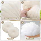 Namalu 2 Pcs Round Throw Pillow 13.8 Inch Decorative Round Velvet Floor Pillows Pumpkin Throw Pillows with Center Button for Thanksgiving Home Decor Living Room Sofa Couch Bed Chair (Cream)