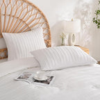 JELLYMONI Pillowcases King Size Bright White 2 Pack Boho Striped Bed Pillow Covers 20x36in Polyester Envelope Pillow Shams Tufted Bohemian Textured (Pillows are not Included)