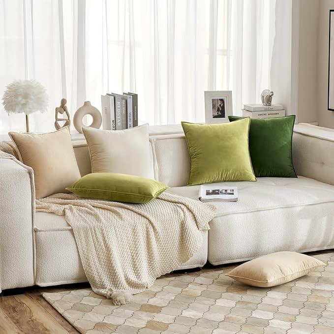 MIULEE Cream White Velvet Throw Pillow Covers 20x20 Soft Decorative Solid Square Cushion Cases Pack of 2 Modern Luxury Home Decor for Couch, Sofa, Bedroom